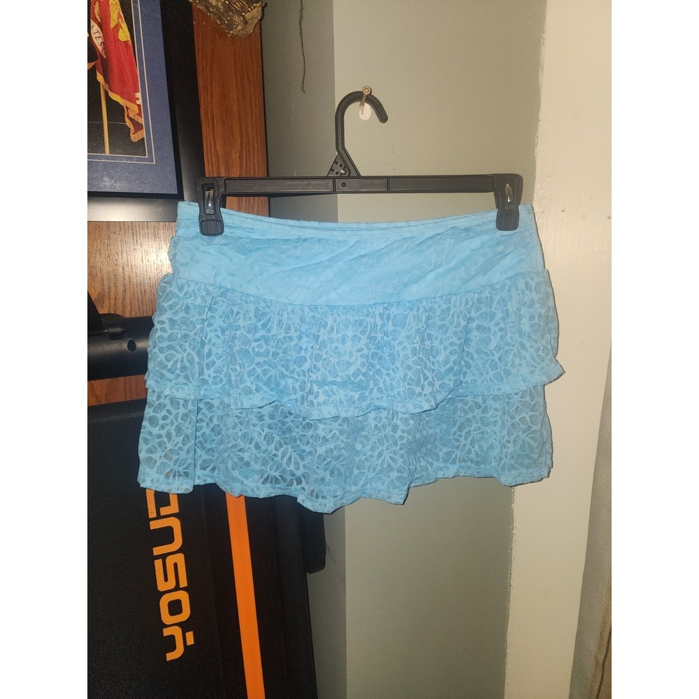 Aqua Blue Lace Mesh Material Women's Bathing Suit Cover Up Skirt Size XL
